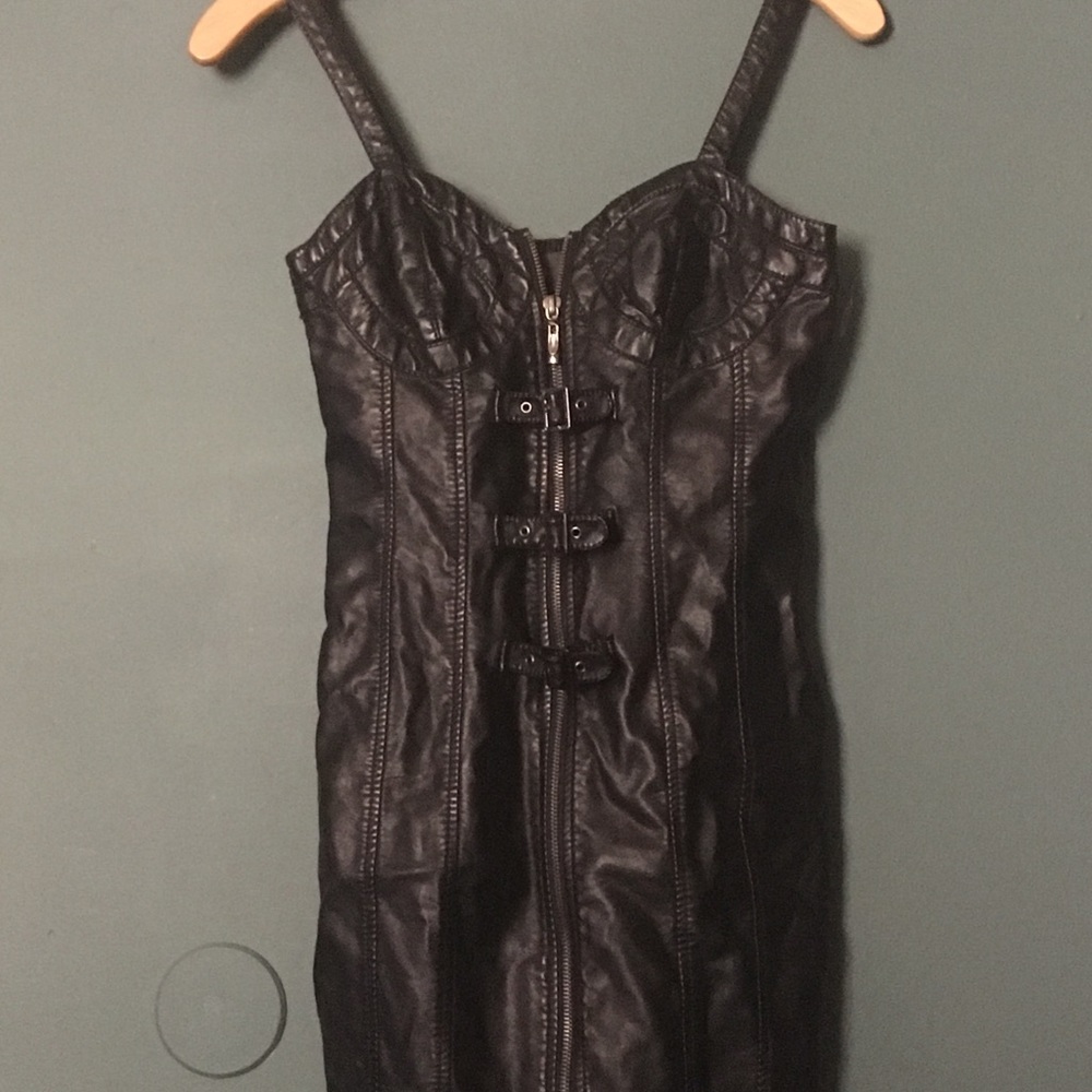 Black Pleather Dress made of rayon and polyester!